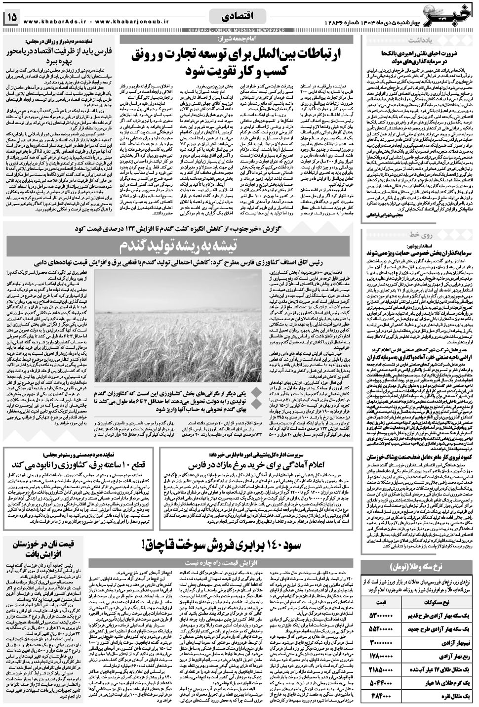 مشاهده صفحه ۱۵ روزنامه خبرجنوب تاریخ ۵ دی سال ۱۴۰۳