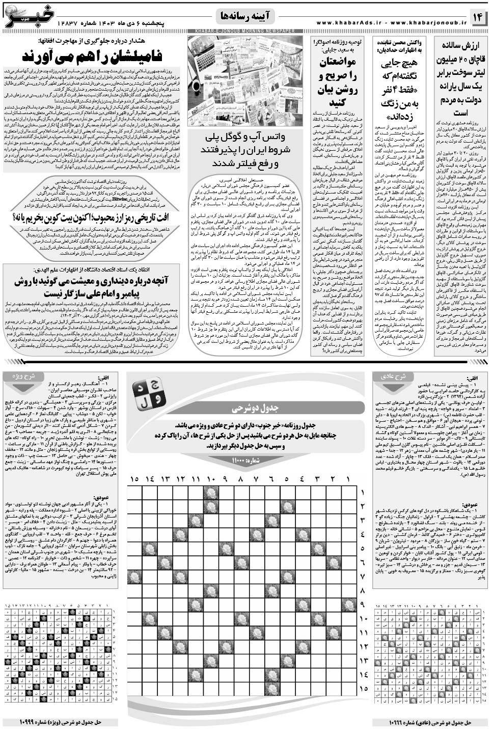 مشاهده صفحه ۱۴ روزنامه خبرجنوب تاریخ ۶ دی سال ۱۴۰۳