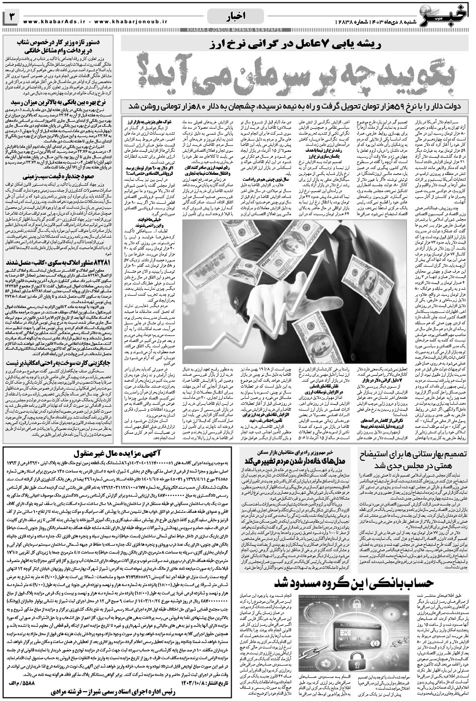 مشاهده صفحه ۳ روزنامه خبرجنوب تاریخ ۸ دی سال ۱۴۰۳