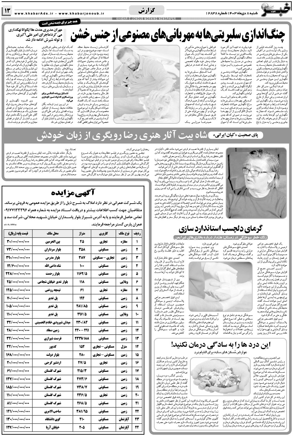 مشاهده صفحه ۱۳ روزنامه خبرجنوب تاریخ ۸ دی سال ۱۴۰۳