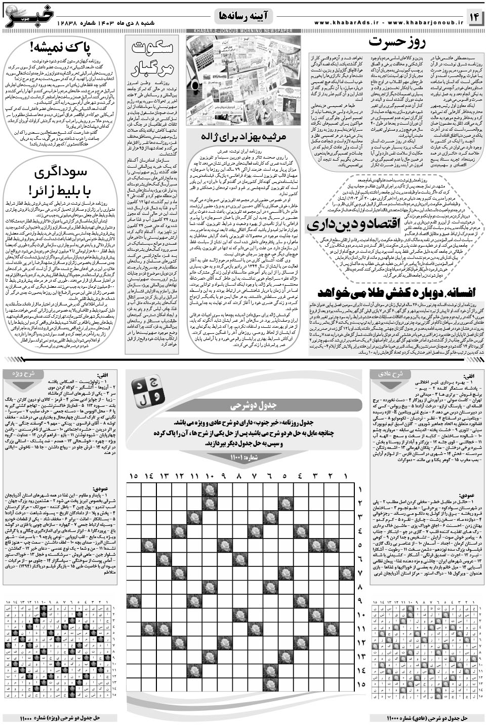مشاهده صفحه ۱۴ روزنامه خبرجنوب تاریخ ۸ دی سال ۱۴۰۳