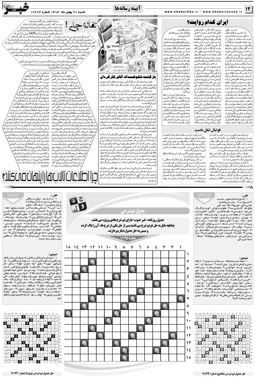 مشاهده صفحه ۱۴ روزنامه خبرجنوب تاریخ ۲۰ بهمن سال ۱۴۰۳