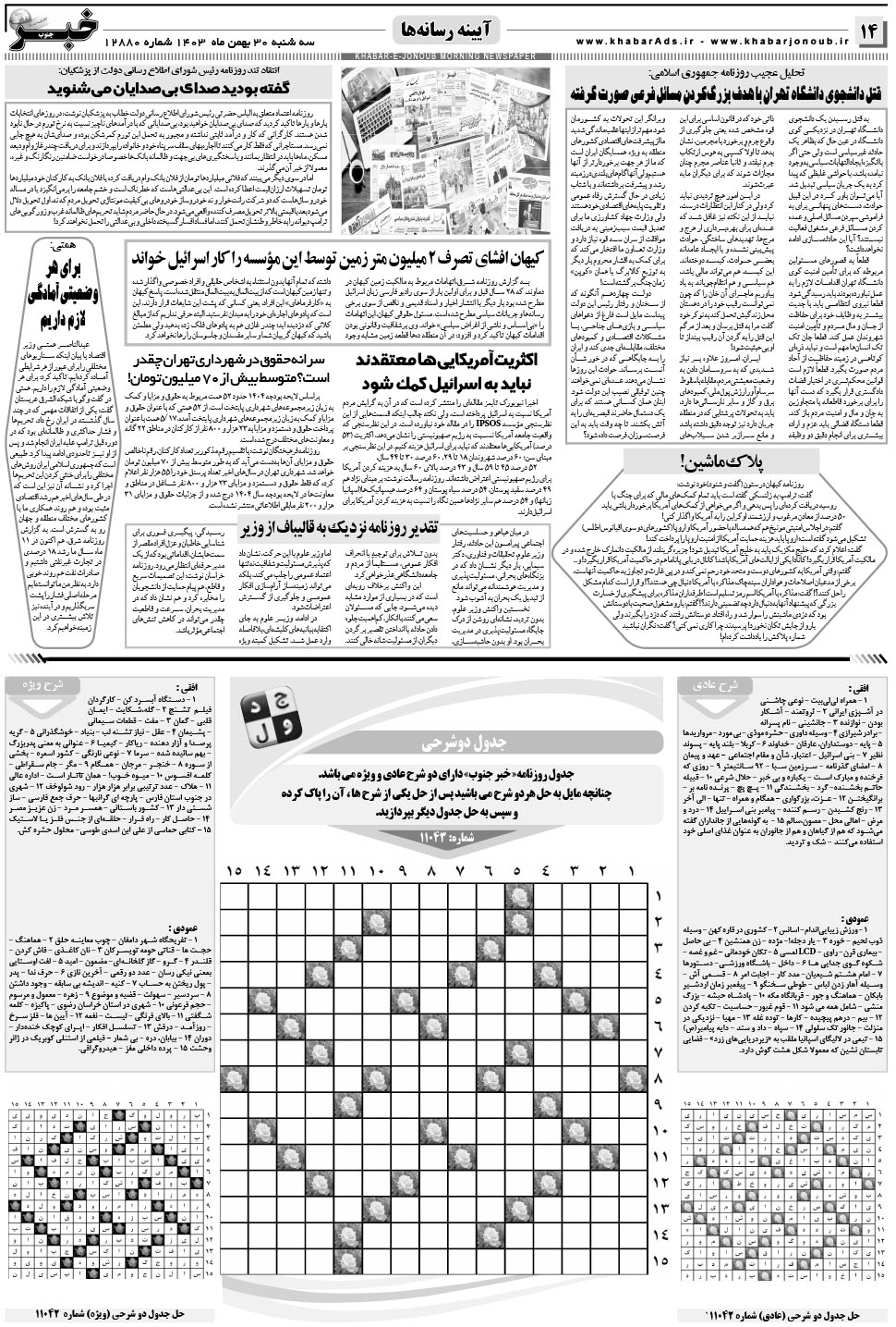 مشاهده صفحه ۱۴ روزنامه خبرجنوب تاریخ ۳۰ بهمن سال ۱۴۰۳
