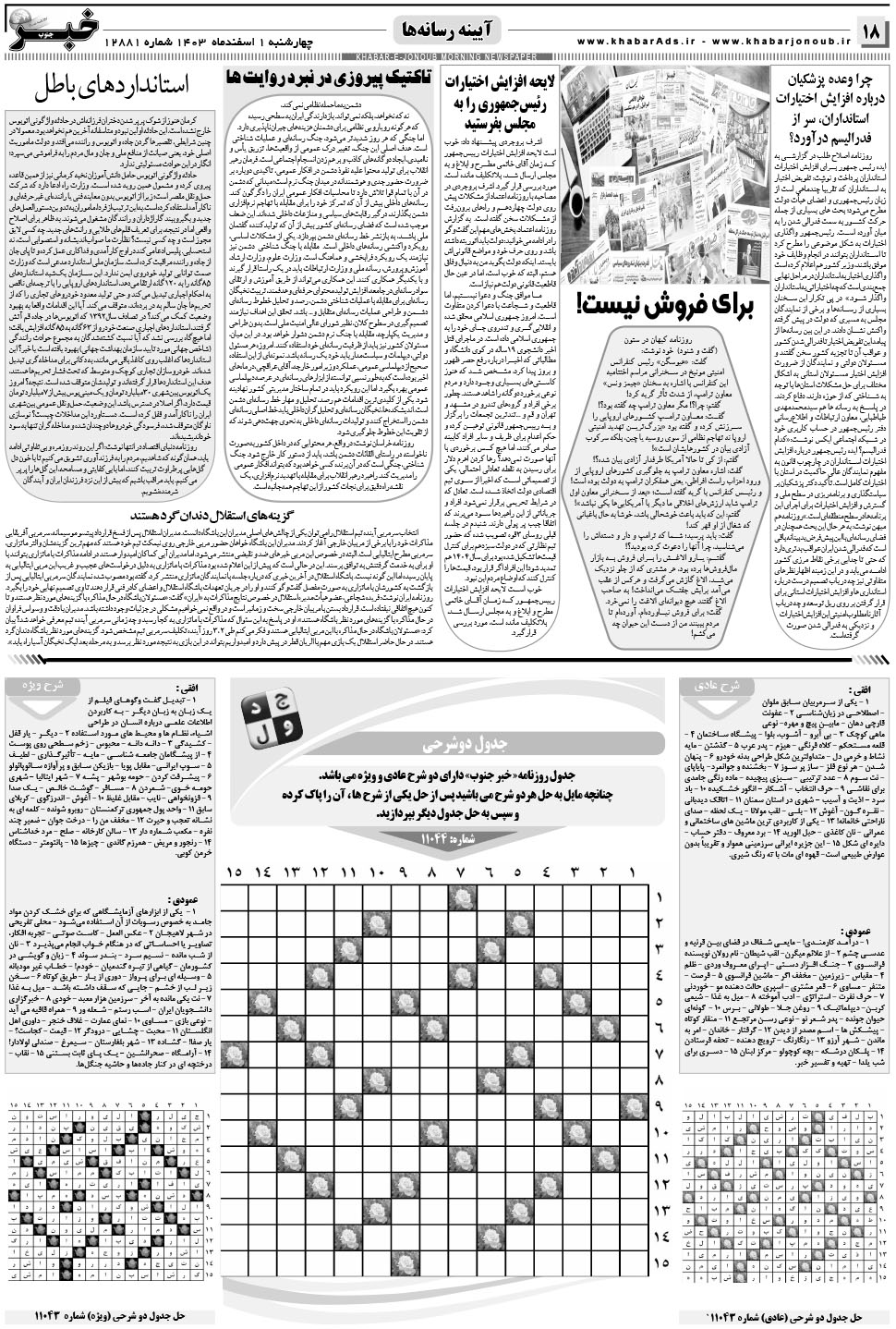 مشاهده صفحه ۱۸ روزنامه خبرجنوب تاریخ ۱ اسفند سال ۱۴۰۳