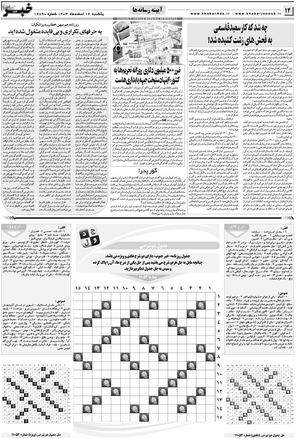 مشاهده صفحه ۱۴ روزنامه خبرجنوب تاریخ ۱۲ اسفند سال ۱۴۰۳