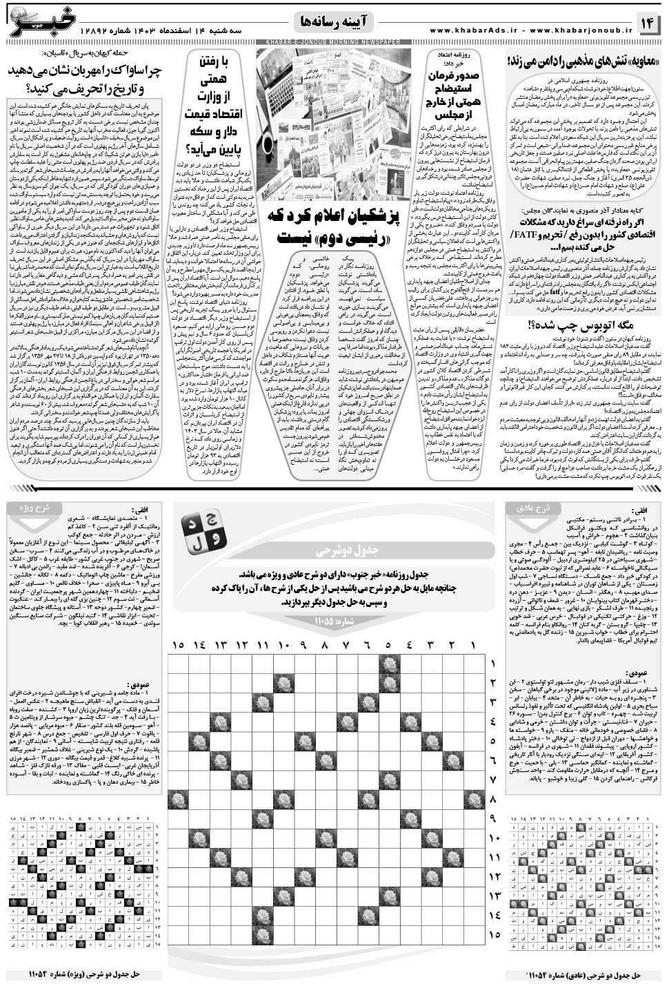 مشاهده صفحه ۱۴ روزنامه خبرجنوب تاریخ ۱۴ اسفند سال ۱۴۰۳
