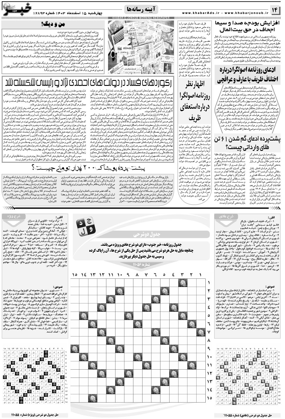 مشاهده صفحه ۱۴ روزنامه خبرجنوب تاریخ ۱۵ اسفند سال ۱۴۰۳