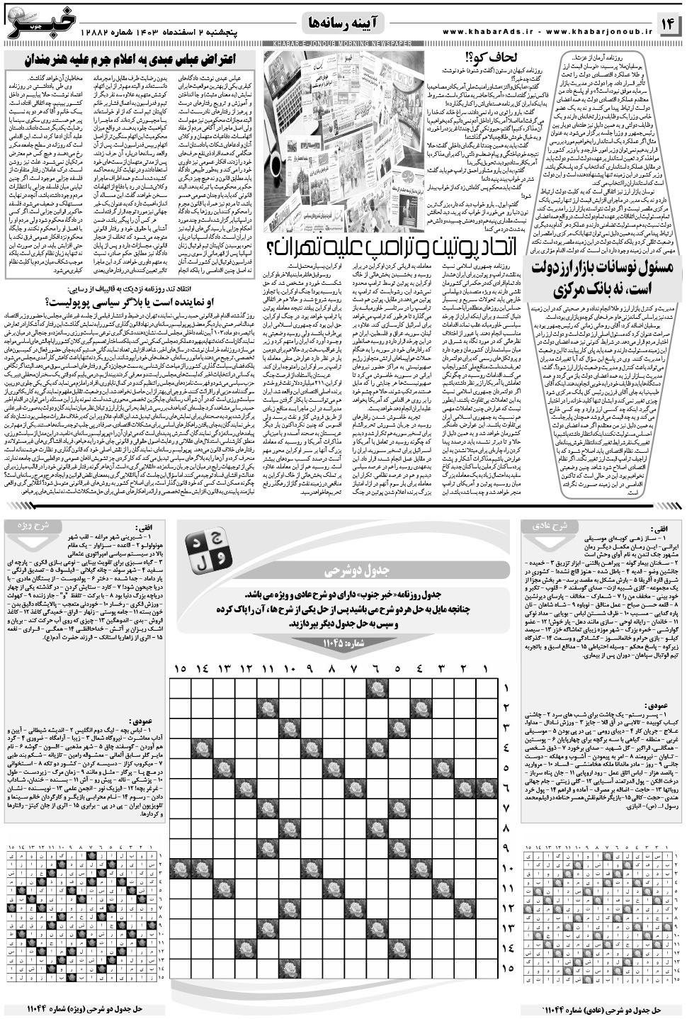 مشاهده صفحه ۱۴ روزنامه خبرجنوب تاریخ ۲ اسفند سال ۱۴۰۳