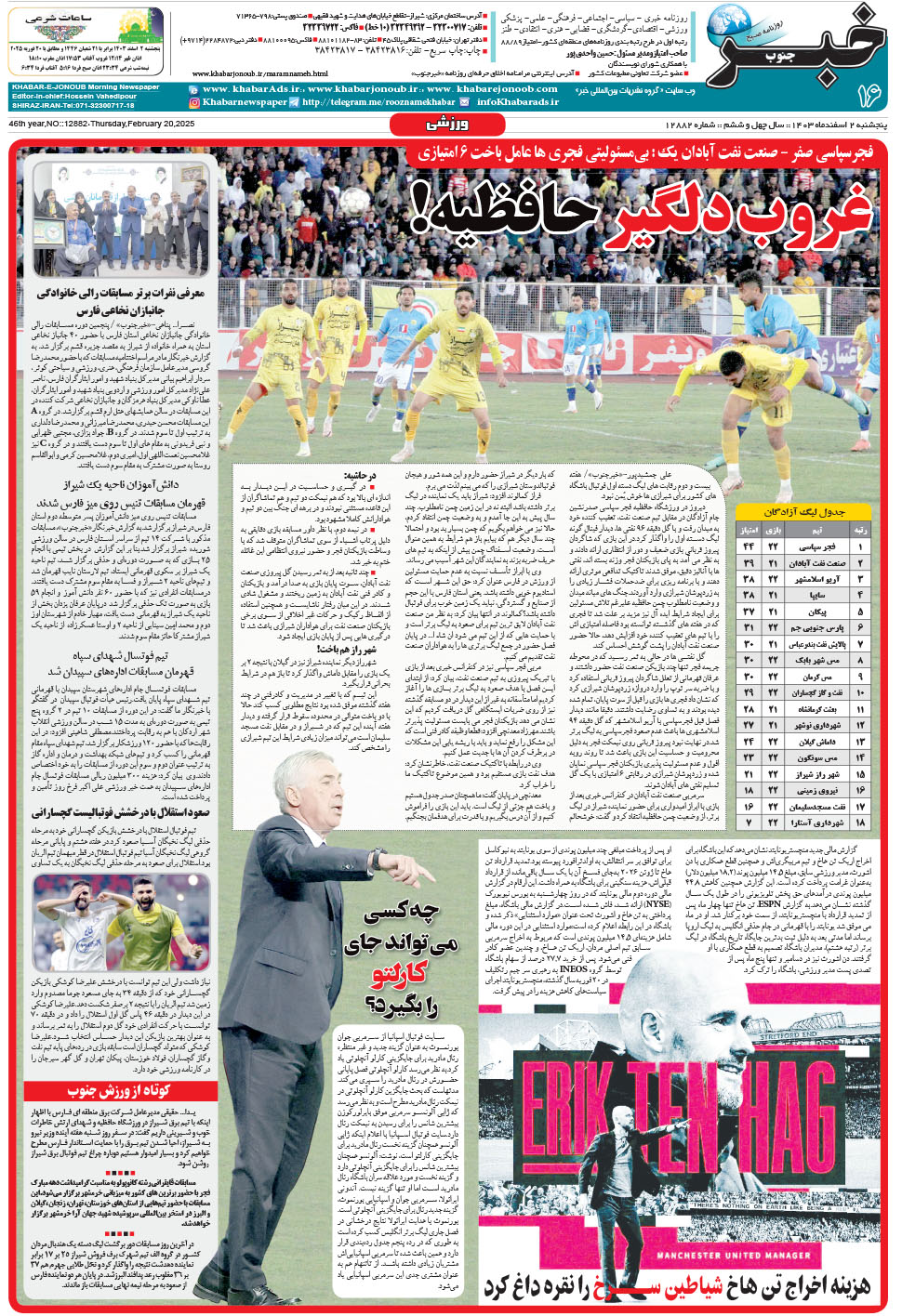 مشاهده صفحه ۱۶ روزنامه خبرجنوب تاریخ ۲ اسفند سال ۱۴۰۳