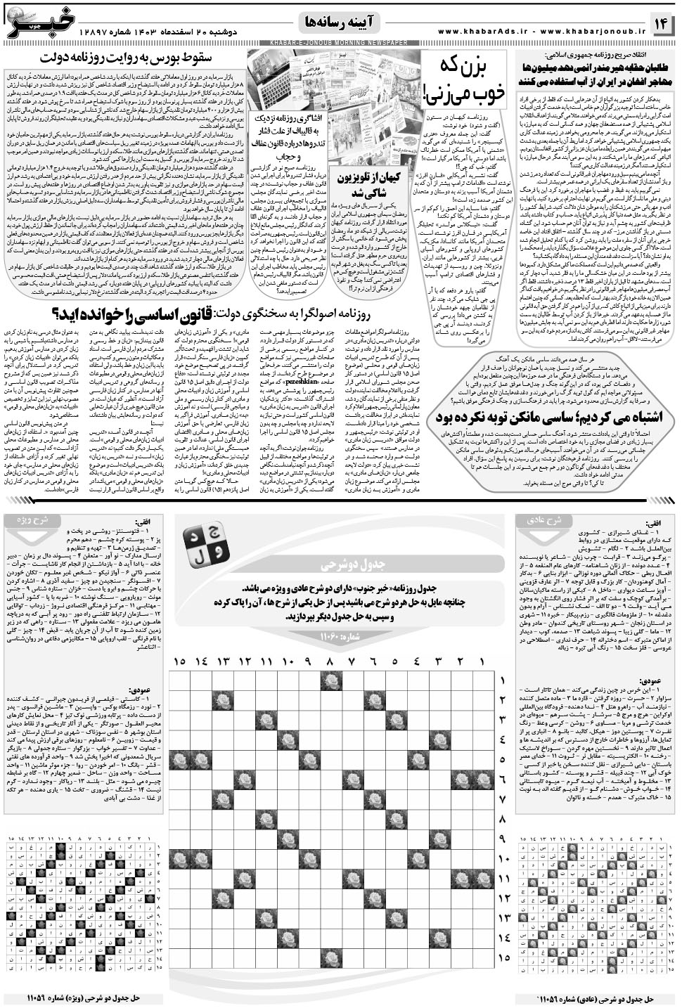 مشاهده صفحه ۱۴ روزنامه خبرجنوب تاریخ ۲۰ اسفند سال ۱۴۰۳