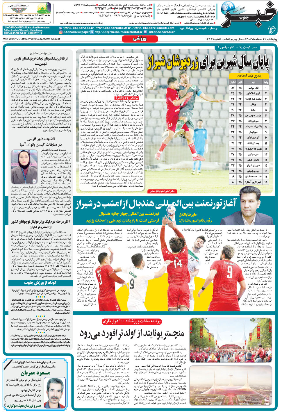مشاهده صفحه ۱۶ روزنامه خبرجنوب تاریخ ۲۲ اسفند سال ۱۴۰۳