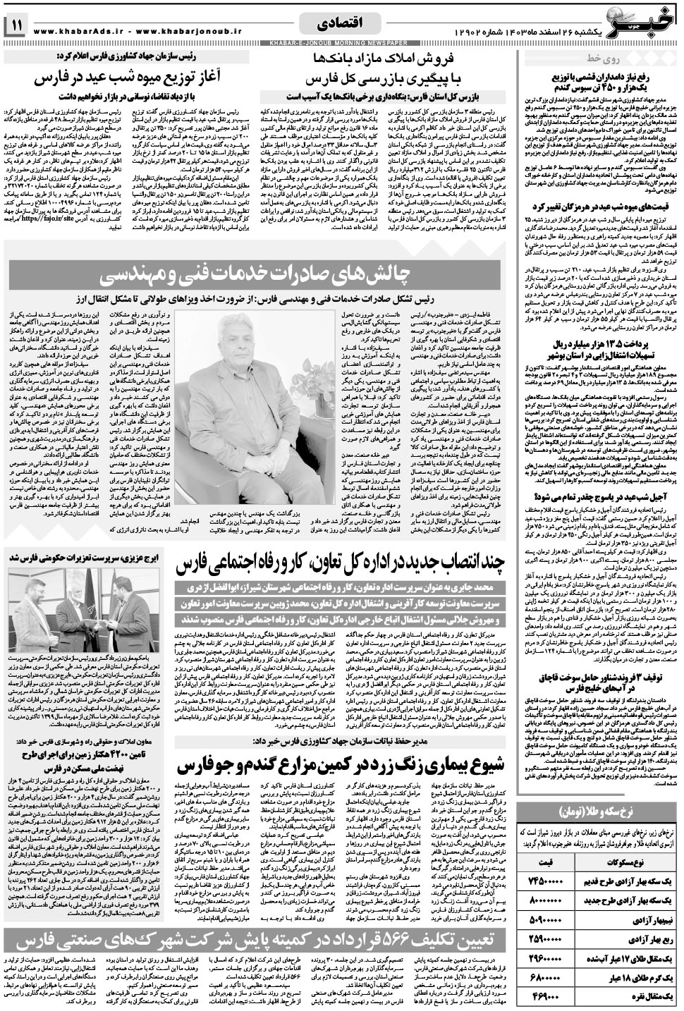 مشاهده صفحه ۱۱ روزنامه خبرجنوب تاریخ ۲۶ اسفند سال ۱۴۰۳