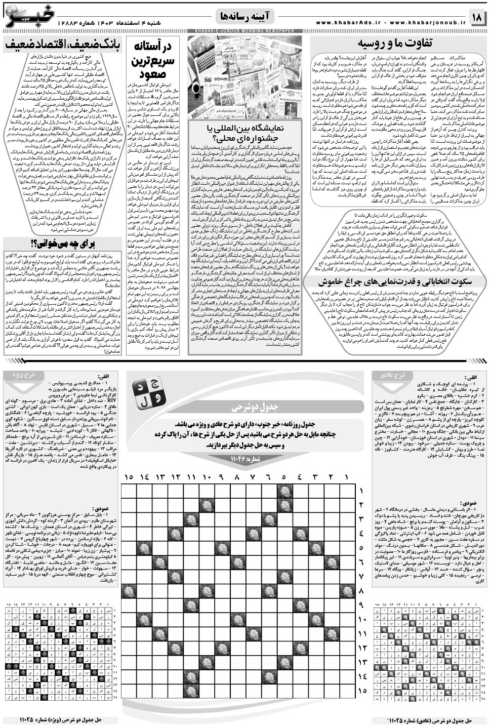 مشاهده صفحه ۱۸ روزنامه خبرجنوب تاریخ ۴ اسفند سال ۱۴۰۳