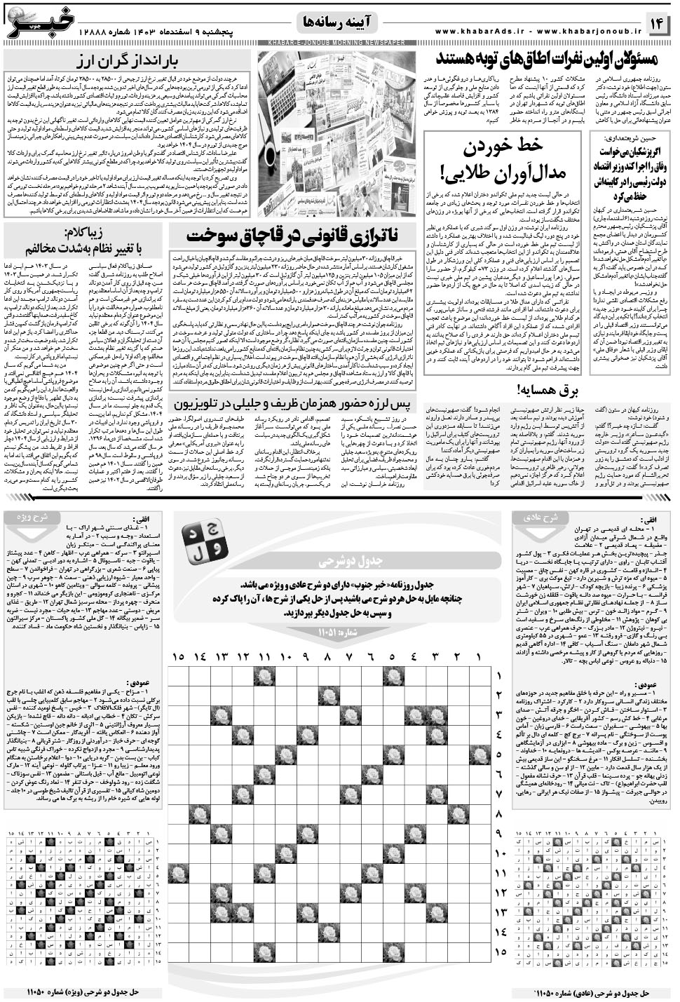 مشاهده صفحه ۱۴ روزنامه خبرجنوب تاریخ ۹ اسفند سال ۱۴۰۳