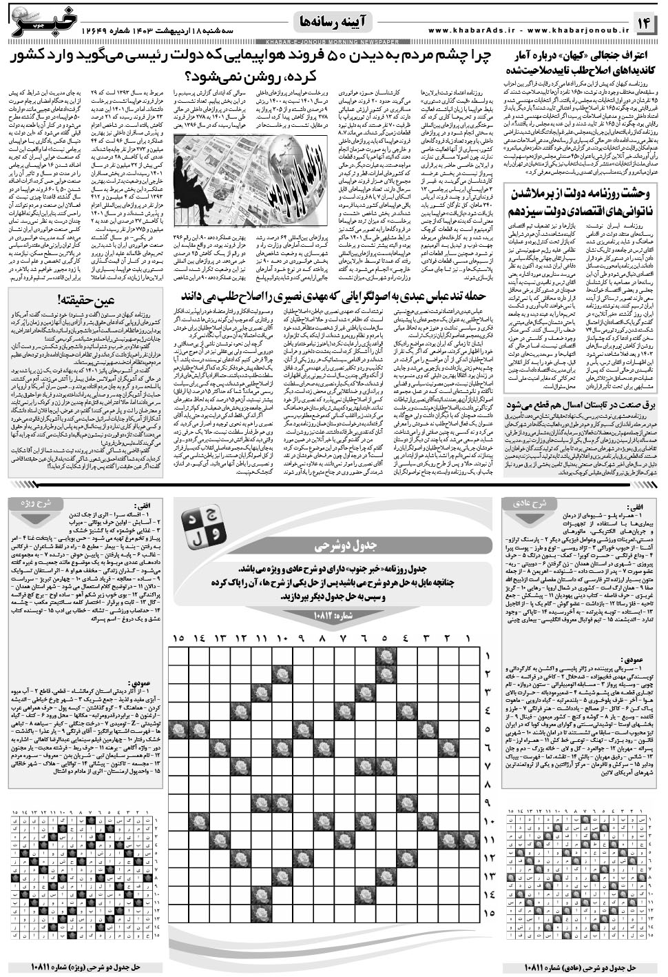 مشاهده صفحه ۱۴ روزنامه خبرجنوب تاریخ ۱۸  سال ۱۴۰۳