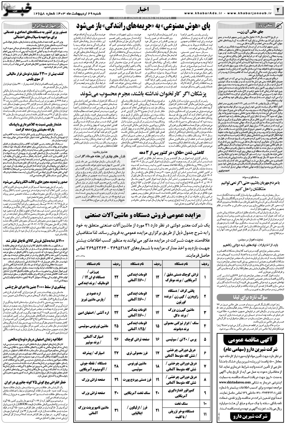 مشاهده صفحه ۲ روزنامه خبرجنوب تاریخ ۲۹  سال ۱۴۰۳