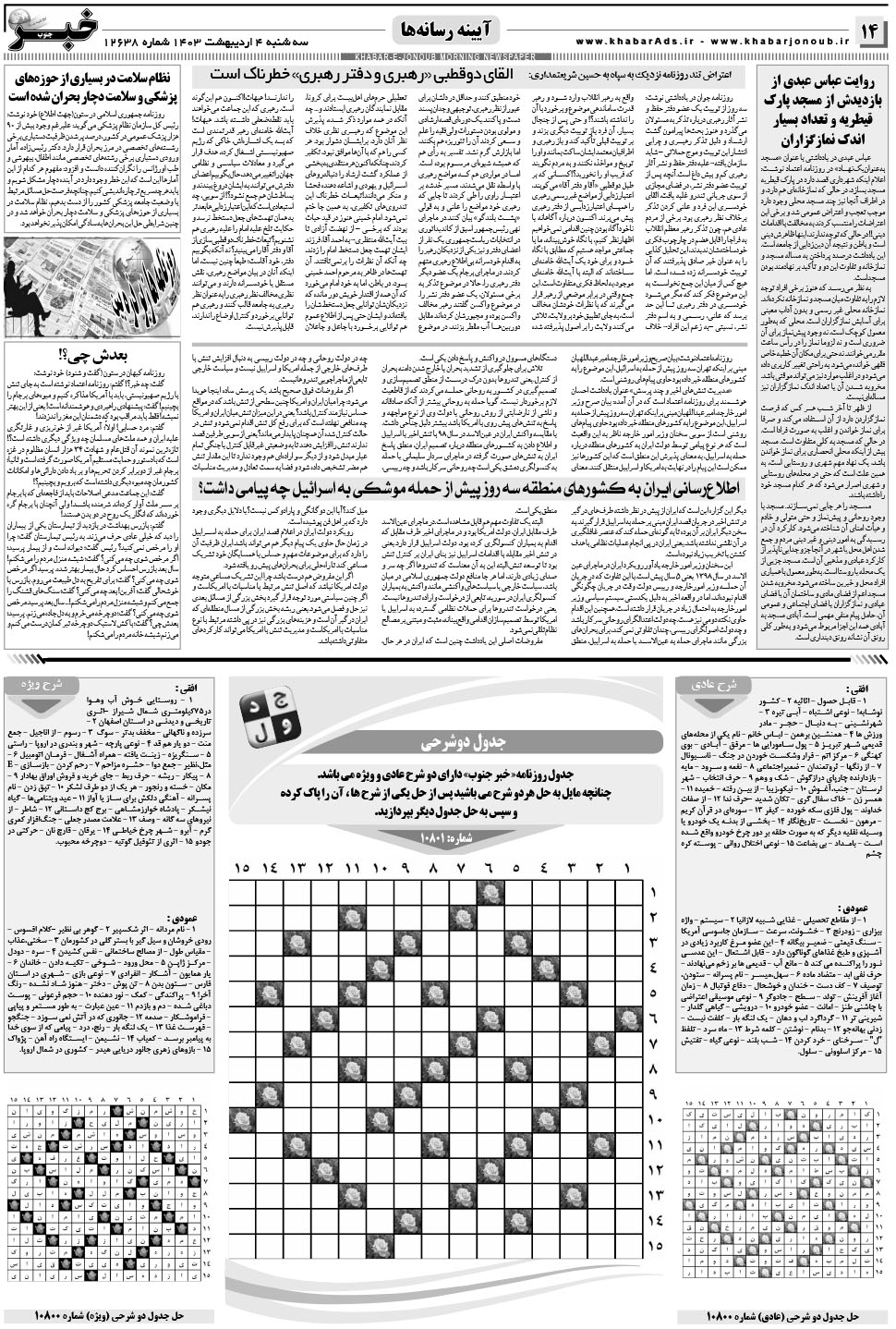 مشاهده صفحه ۱۴ روزنامه خبرجنوب تاریخ ۴  سال ۱۴۰۳