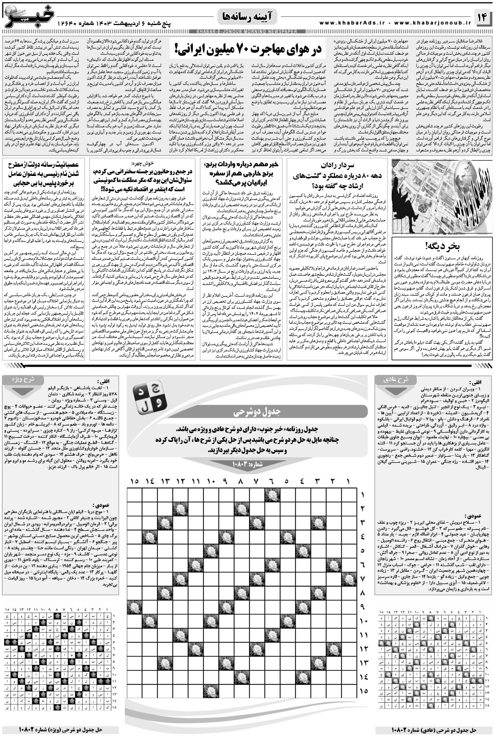 مشاهده صفحه ۱۴ روزنامه خبرجنوب تاریخ ۶  سال ۱۴۰۳
