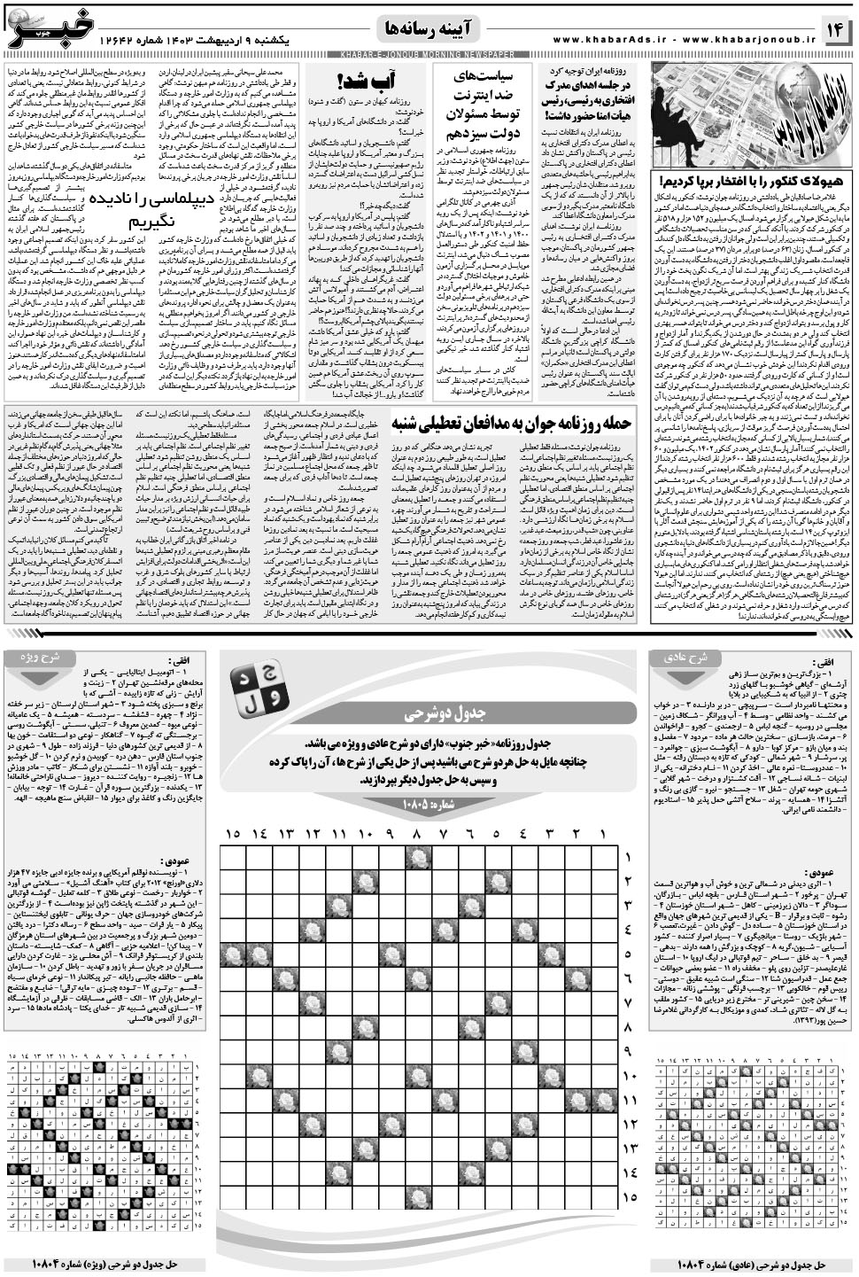 مشاهده صفحه ۱۴ روزنامه خبرجنوب تاریخ ۹  سال ۱۴۰۳