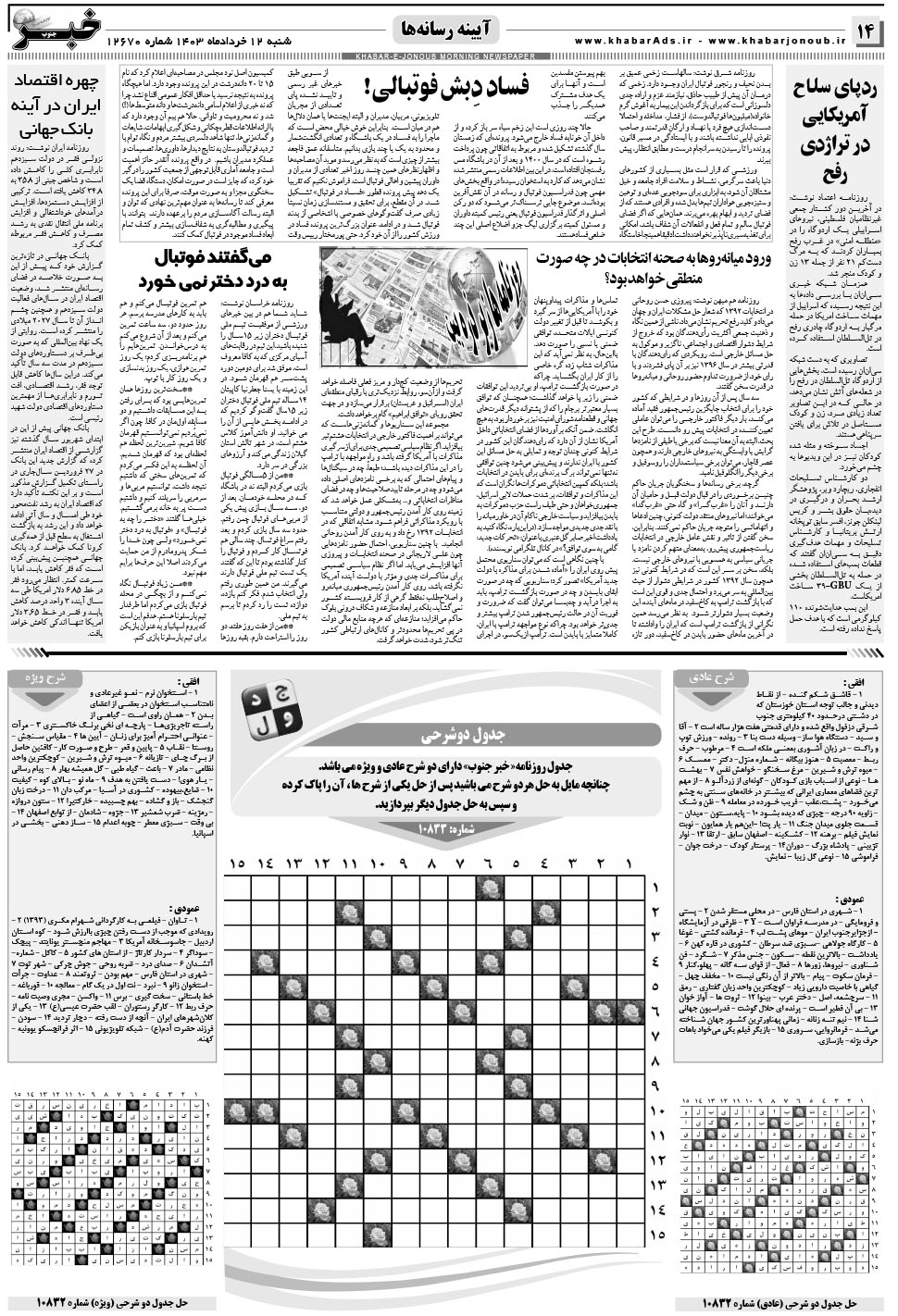 مشاهده صفحه ۱۴ روزنامه خبرجنوب تاریخ ۱۲  سال ۱۴۰۳