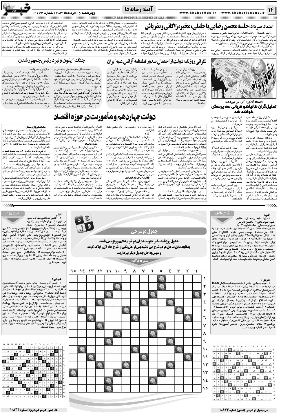 مشاهده صفحه ۱۴ روزنامه خبرجنوب تاریخ ۱۶  سال ۱۴۰۳