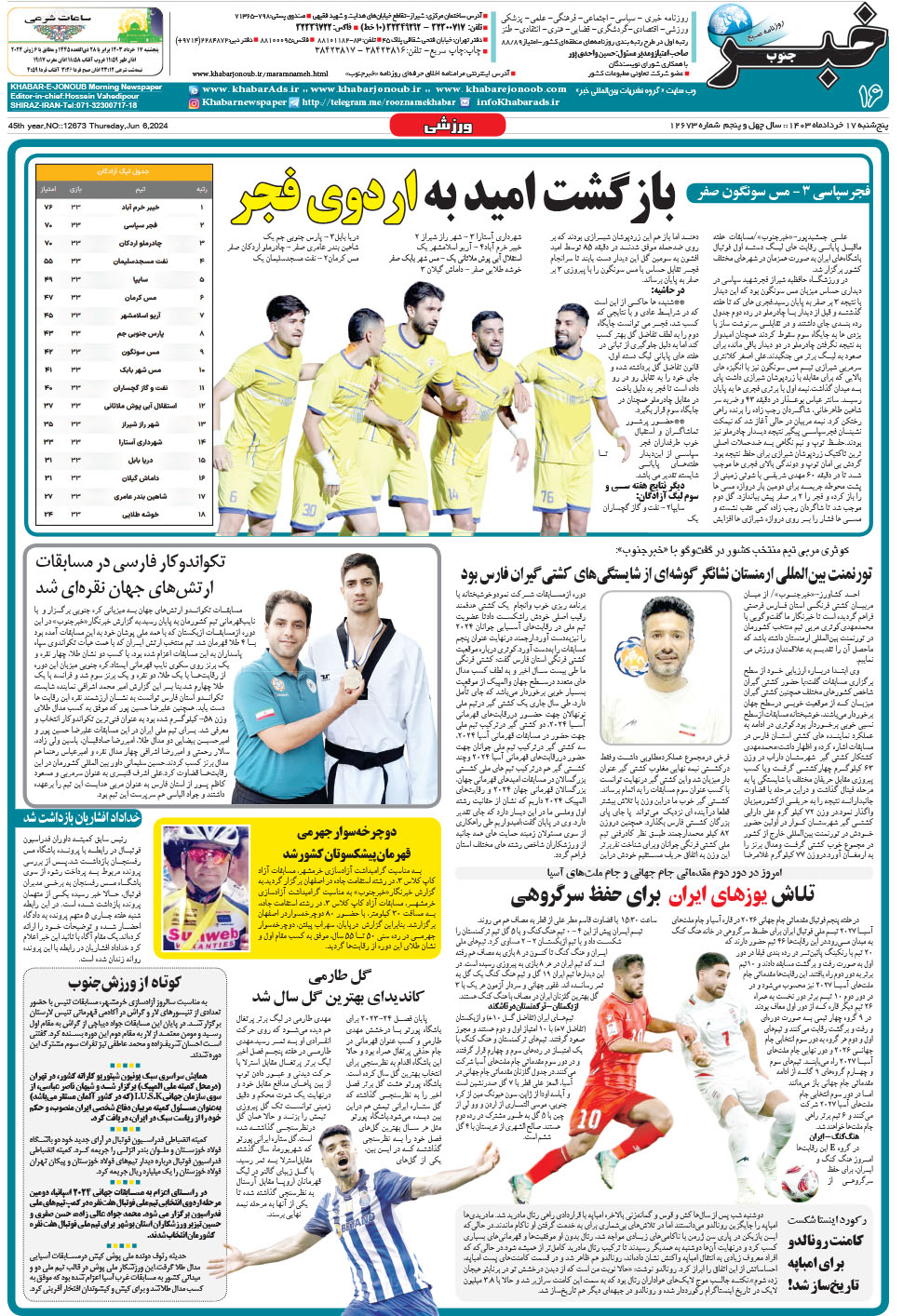 مشاهده صفحه ۱۶ روزنامه خبرجنوب تاریخ ۱۷  سال ۱۴۰۳