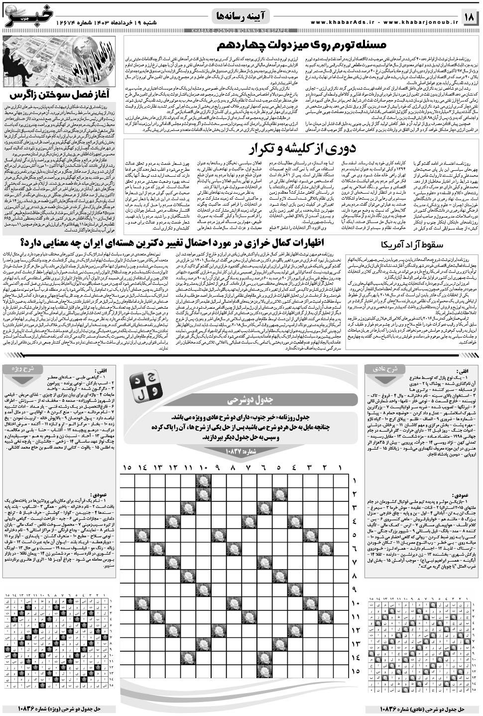 مشاهده صفحه ۱۸ روزنامه خبرجنوب تاریخ ۱۹  سال ۱۴۰۳