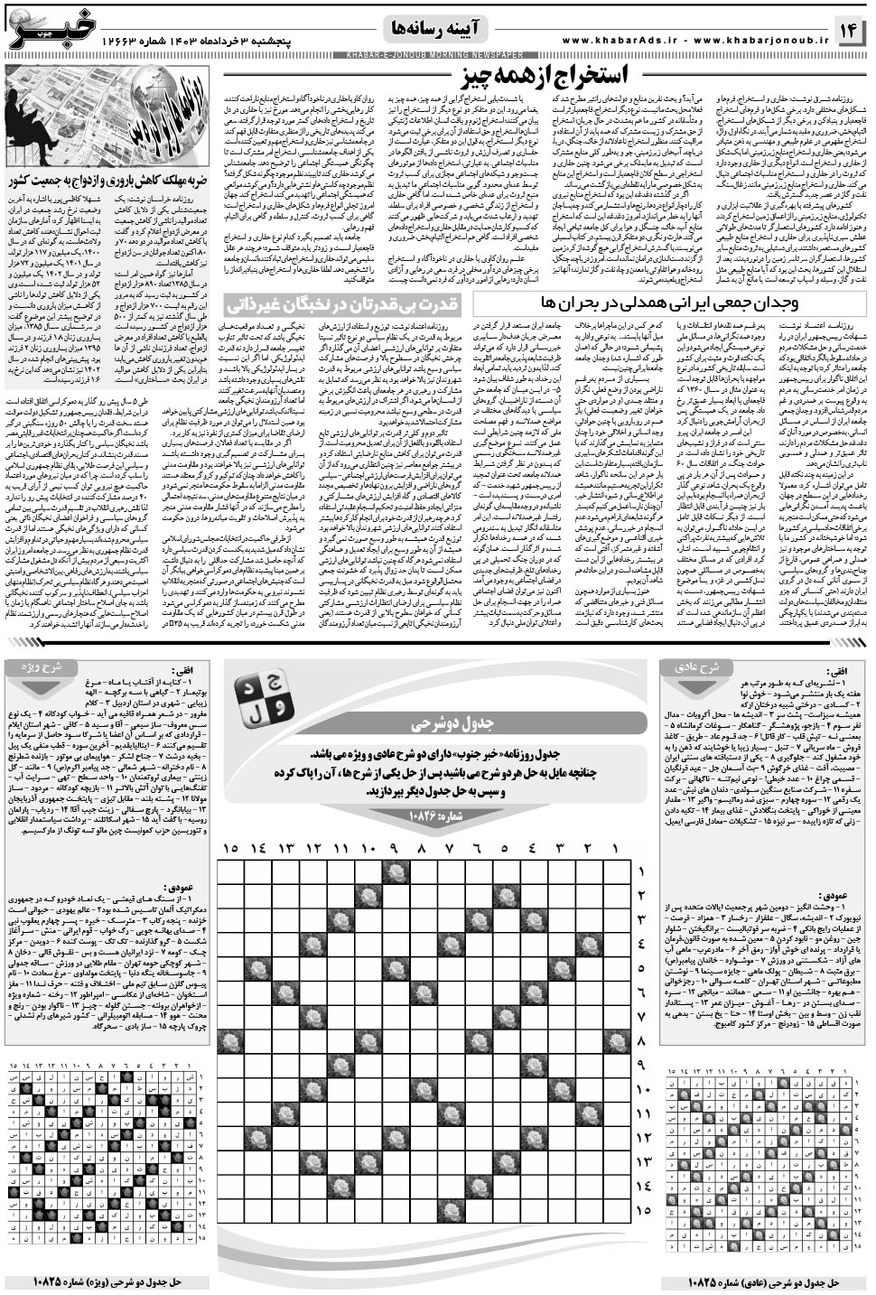 مشاهده صفحه ۱۴ روزنامه خبرجنوب تاریخ ۳  سال ۱۴۰۳