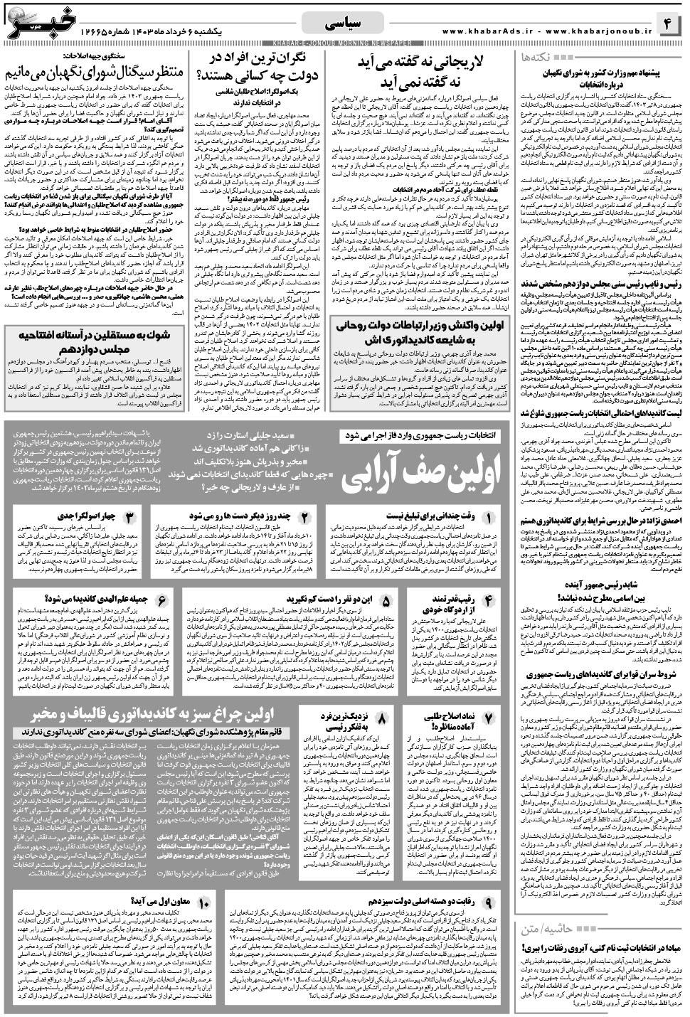 مشاهده صفحه ۴ روزنامه خبرجنوب تاریخ ۶  سال ۱۴۰۳