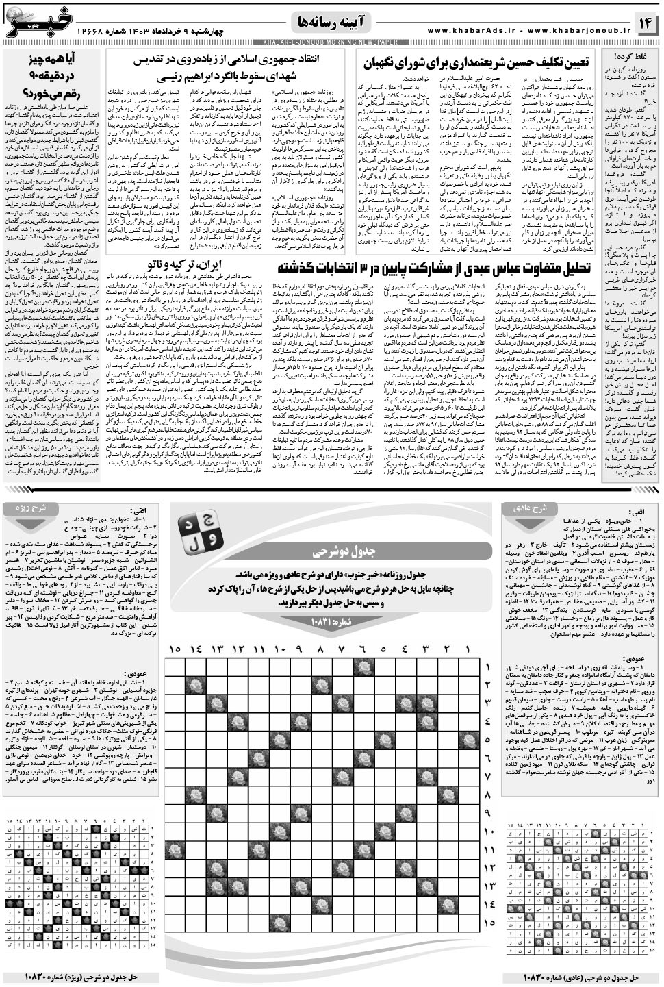مشاهده صفحه ۱۴ روزنامه خبرجنوب تاریخ ۹  سال ۱۴۰۳