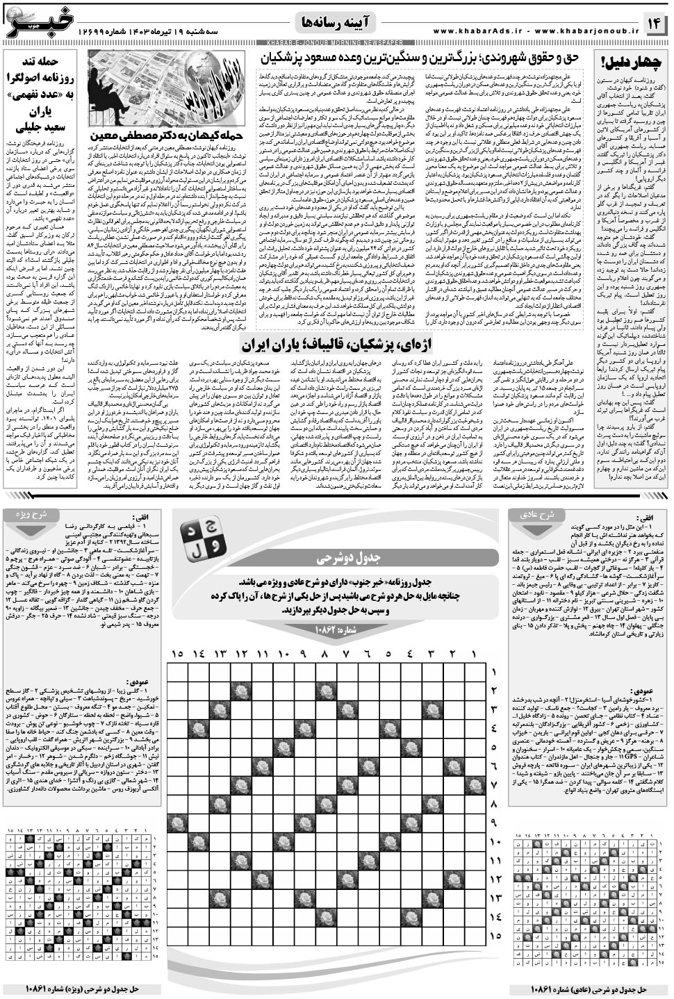 مشاهده صفحه ۱۴ روزنامه خبرجنوب تاریخ ۱۹  سال ۱۴۰۳