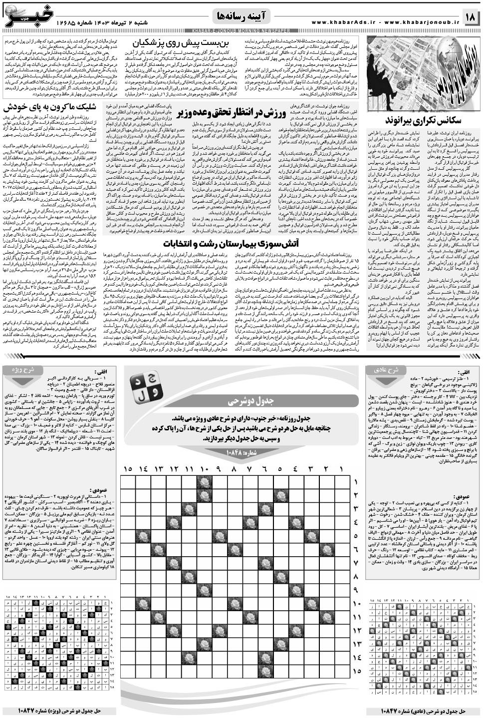 مشاهده صفحه ۱۸ روزنامه خبرجنوب تاریخ ۲  سال ۱۴۰۳