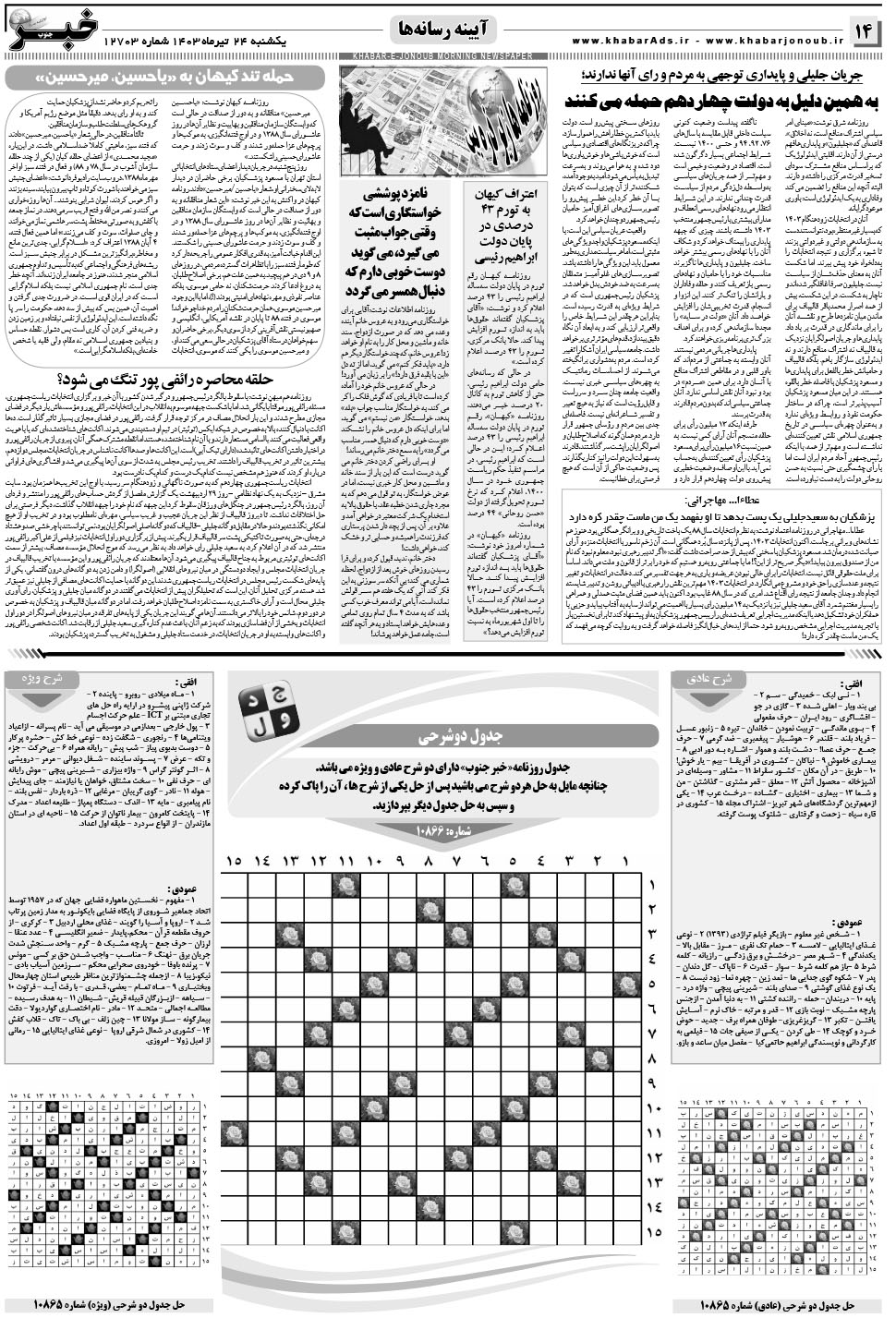 مشاهده صفحه ۱۴ روزنامه خبرجنوب تاریخ ۲۴  سال ۱۴۰۳