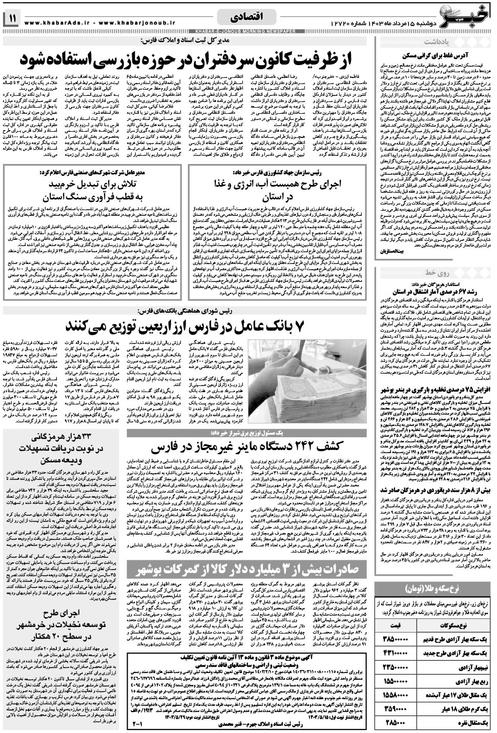 مشاهده صفحه ۱۱ روزنامه خبرجنوب تاریخ ۱۵  سال ۱۴۰۳