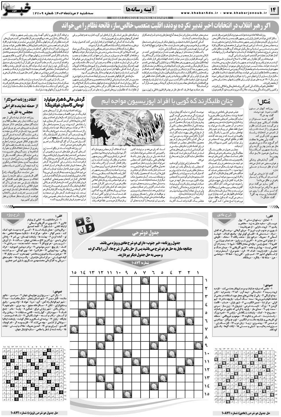 مشاهده صفحه ۱۴ روزنامه خبرجنوب تاریخ ۲  سال ۱۴۰۳