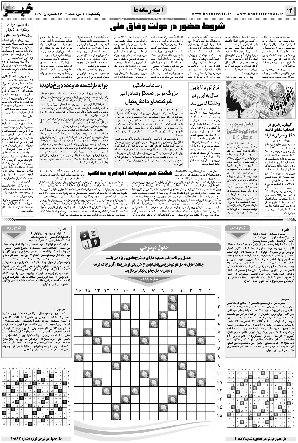 مشاهده صفحه ۱۴ روزنامه خبرجنوب تاریخ ۲۱  سال ۱۴۰۳
