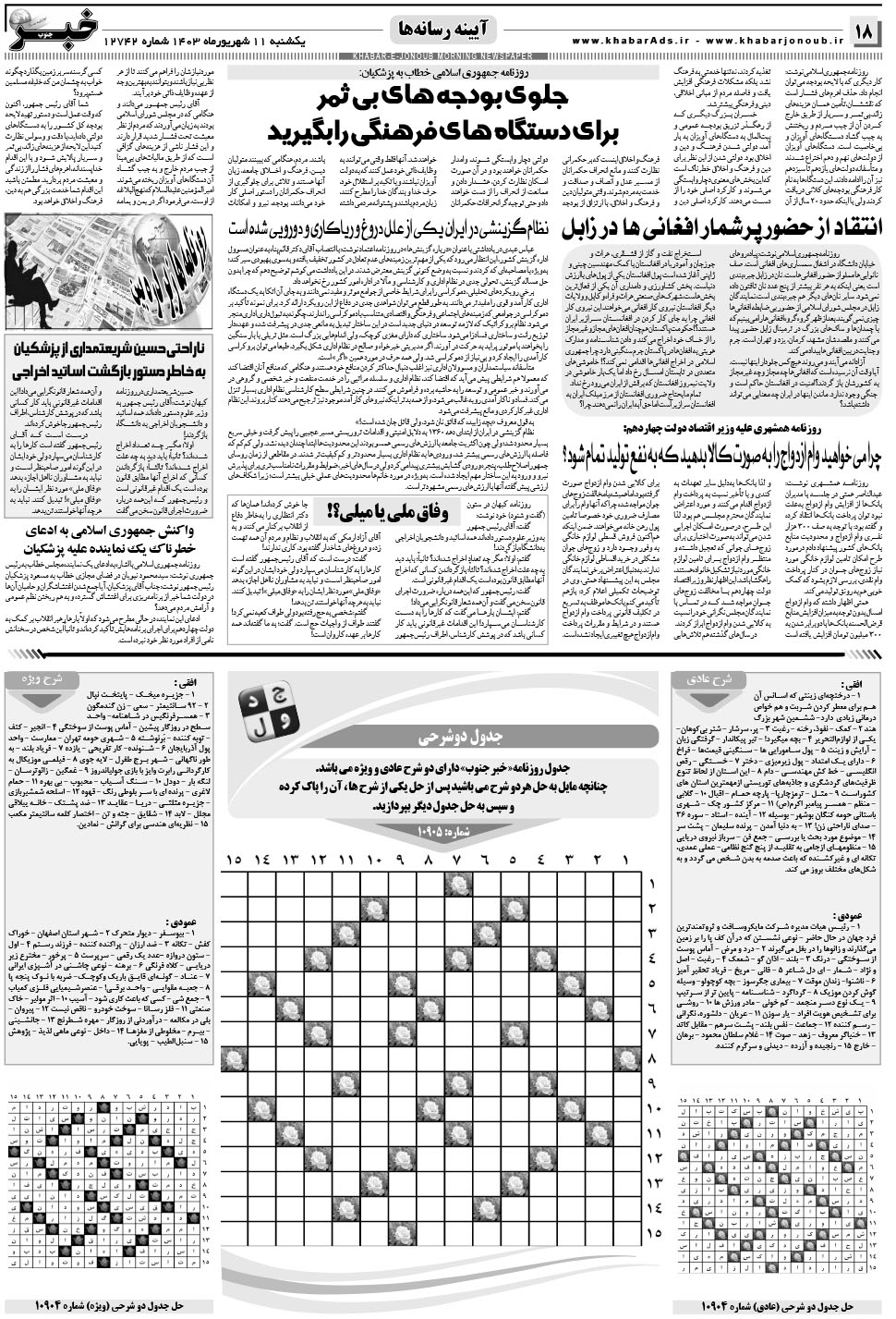 مشاهده صفحه ۱۸ روزنامه خبرجنوب تاریخ ۱۱  سال ۱۴۰۳