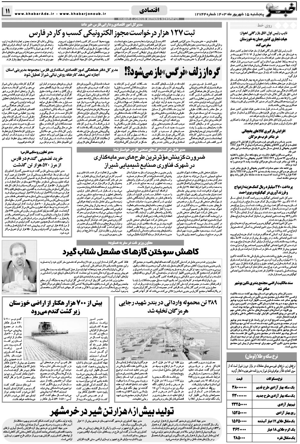 مشاهده صفحه ۱۱ روزنامه خبرجنوب تاریخ ۱۵  سال ۱۴۰۳