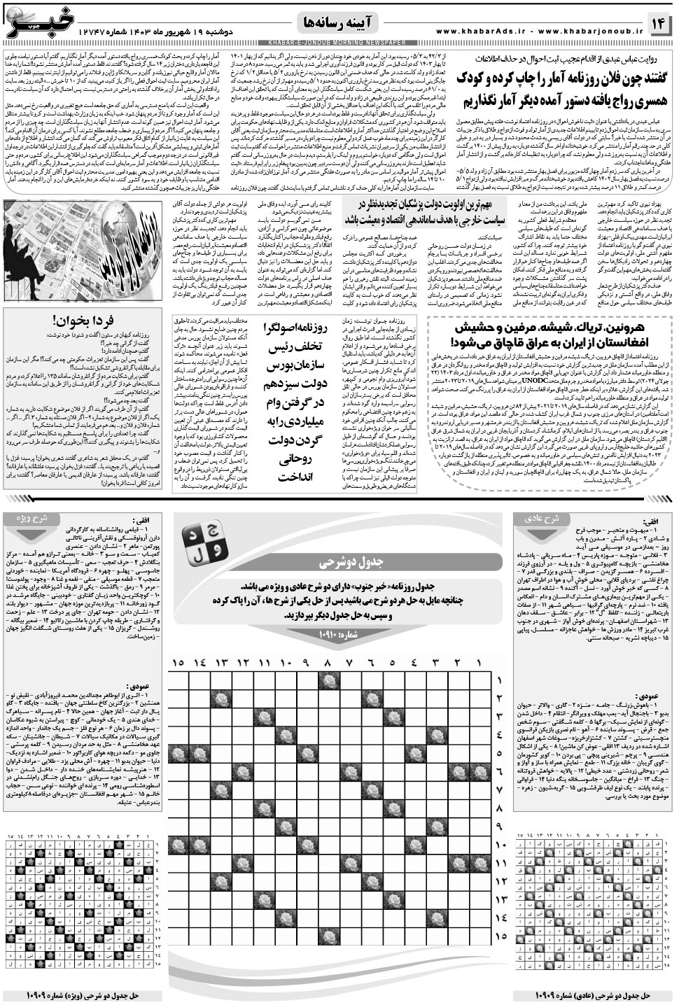 مشاهده صفحه ۱۴ روزنامه خبرجنوب تاریخ ۱۹  سال ۱۴۰۳