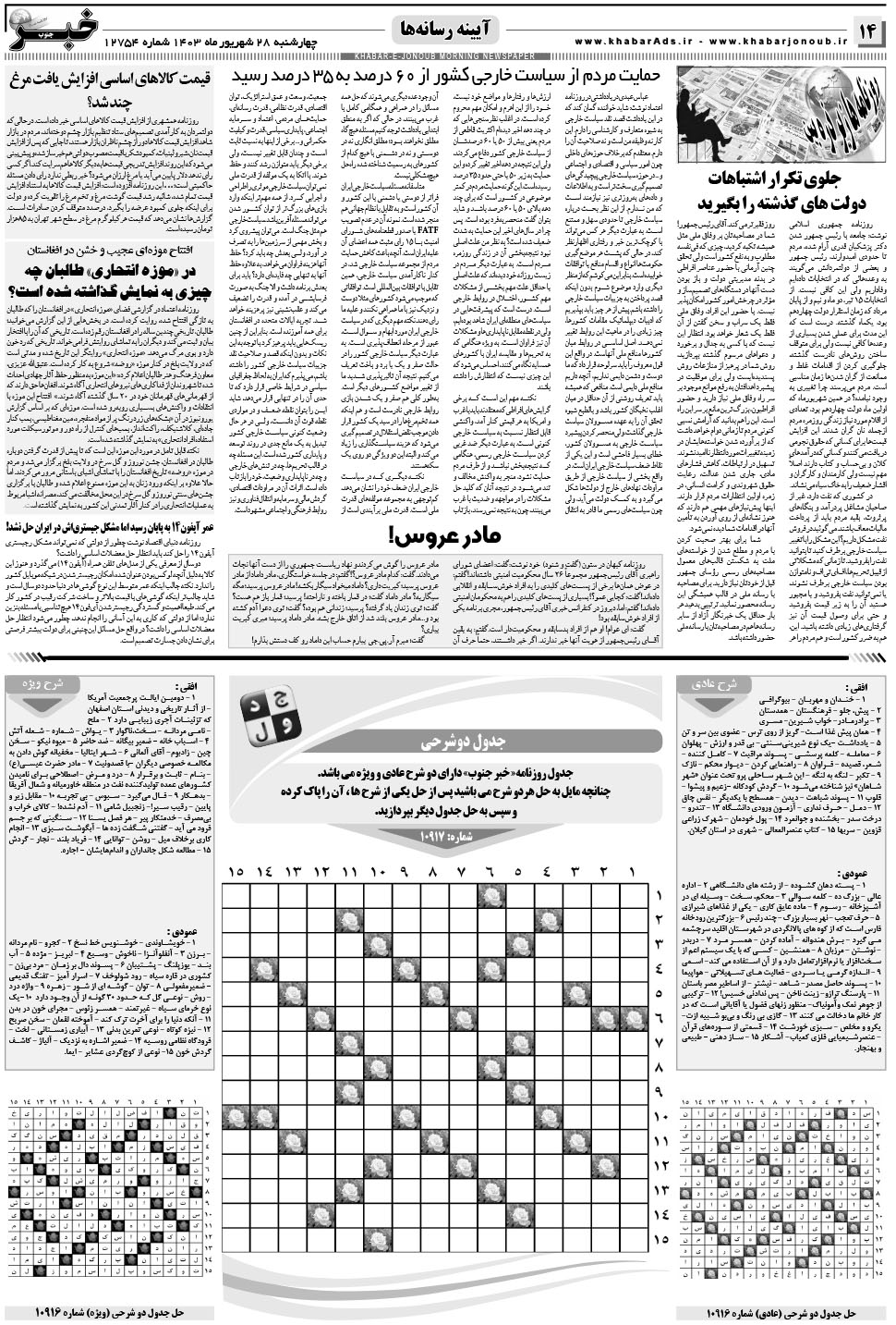 مشاهده صفحه ۱۴ روزنامه خبرجنوب تاریخ ۲۸  سال ۱۴۰۳