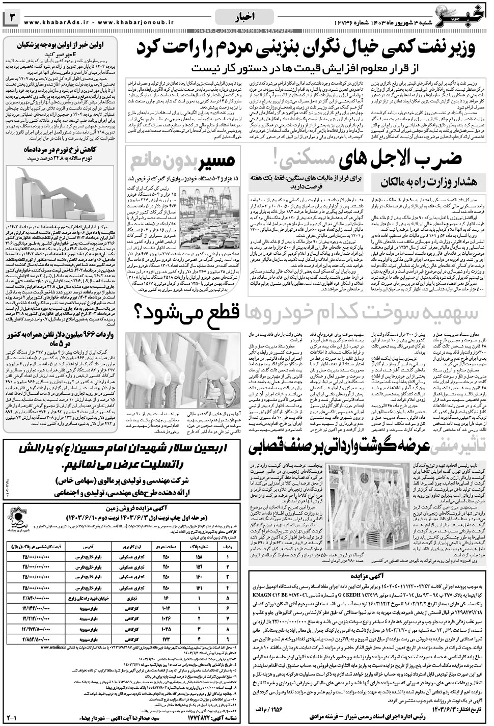 مشاهده صفحه ۳ روزنامه خبرجنوب تاریخ ۳  سال ۱۴۰۳