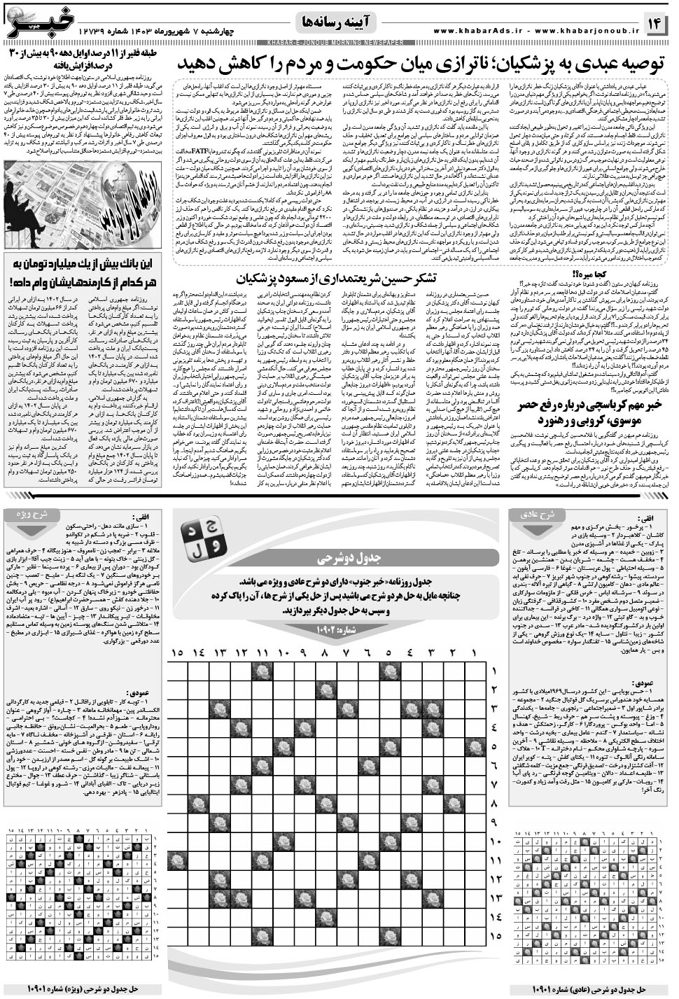 مشاهده صفحه ۱۴ روزنامه خبرجنوب تاریخ ۷  سال ۱۴۰۳