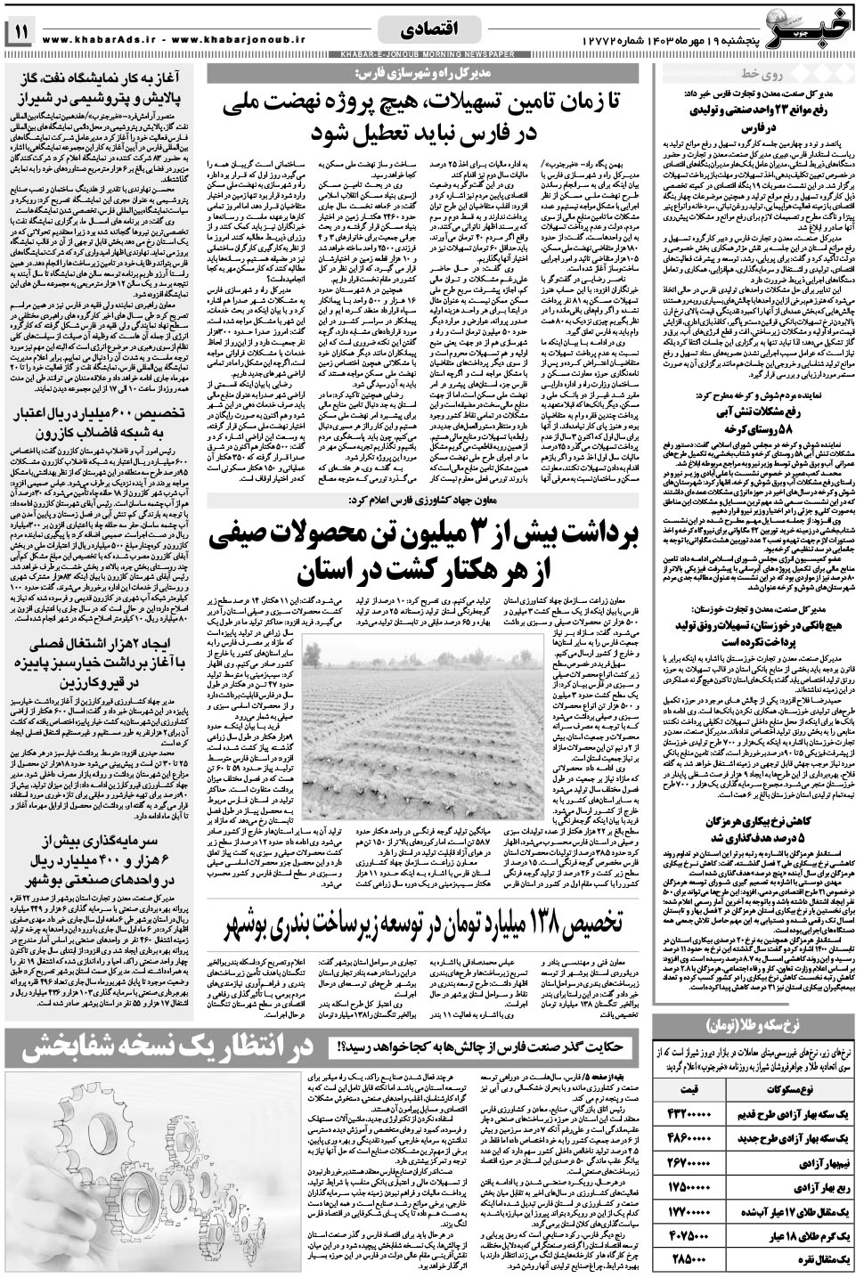 مشاهده صفحه ۱۱ روزنامه خبرجنوب تاریخ ۱۹  سال ۱۴۰۳