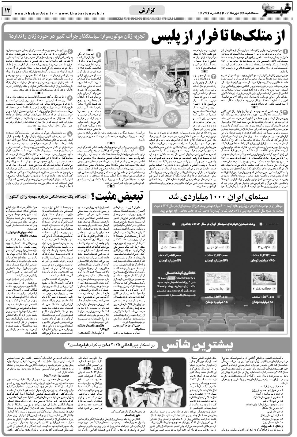مشاهده صفحه ۱۳ روزنامه خبرجنوب تاریخ ۲۴  سال ۱۴۰۳
