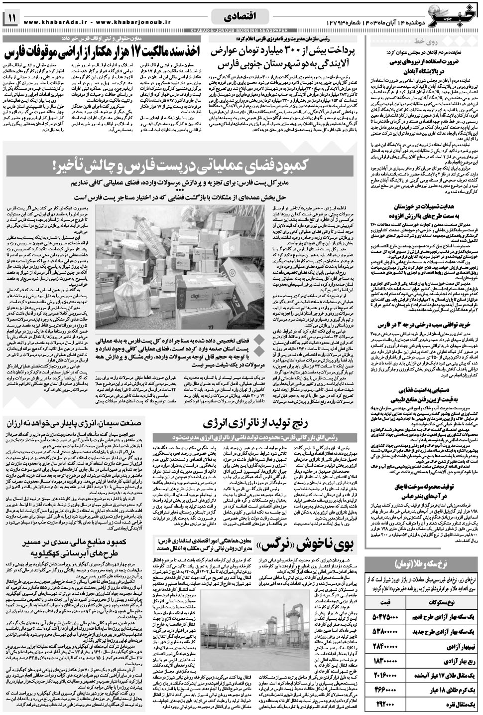 مشاهده صفحه ۱۱ روزنامه خبرجنوب تاریخ ۱۴  سال ۱۴۰۳