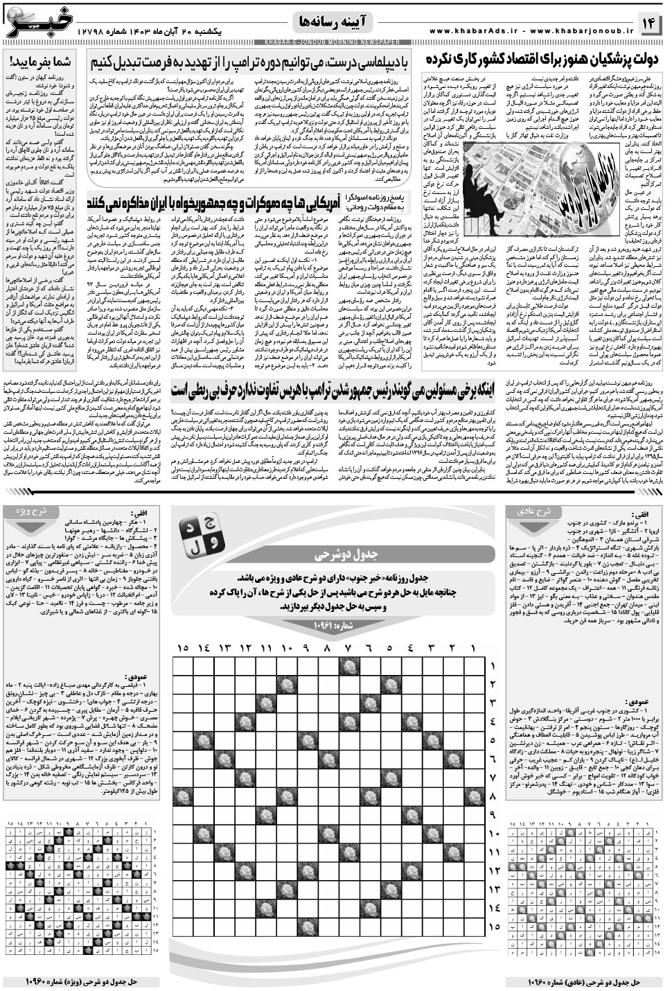 مشاهده صفحه ۱۴ روزنامه خبرجنوب تاریخ ۲۰  سال ۱۴۰۳