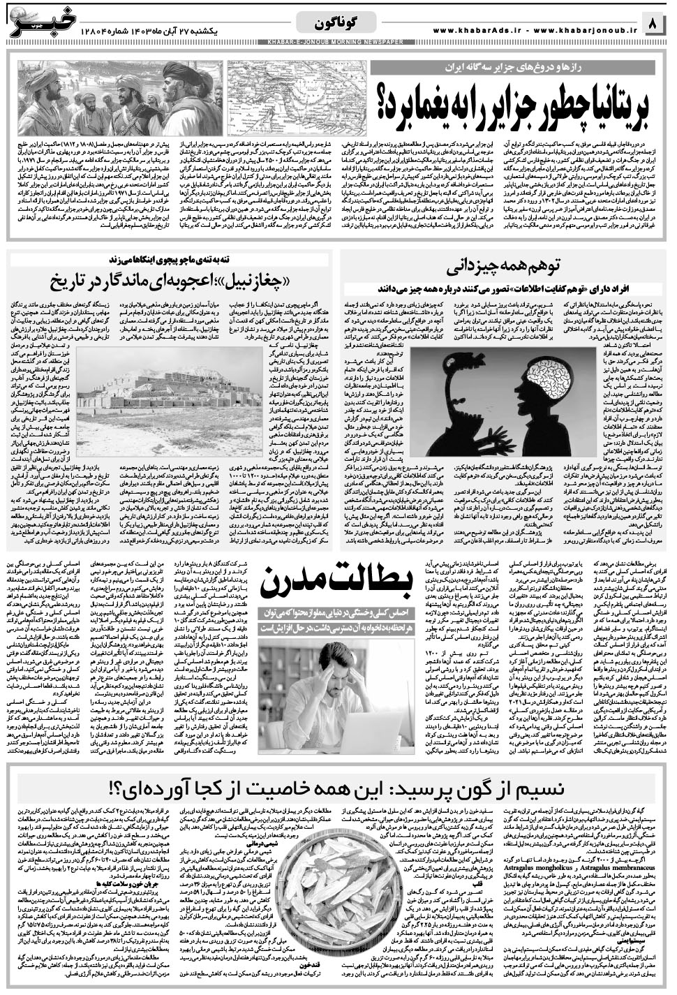 مشاهده صفحه ۸ روزنامه خبرجنوب تاریخ ۲۷  سال ۱۴۰۳