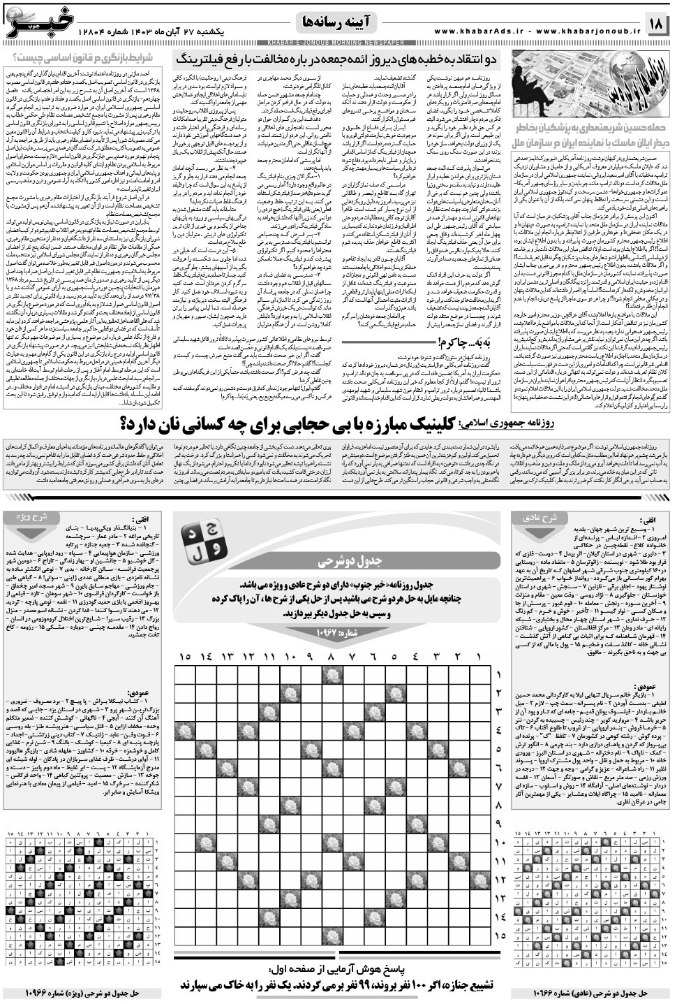 مشاهده صفحه ۱۸ روزنامه خبرجنوب تاریخ ۲۷  سال ۱۴۰۳