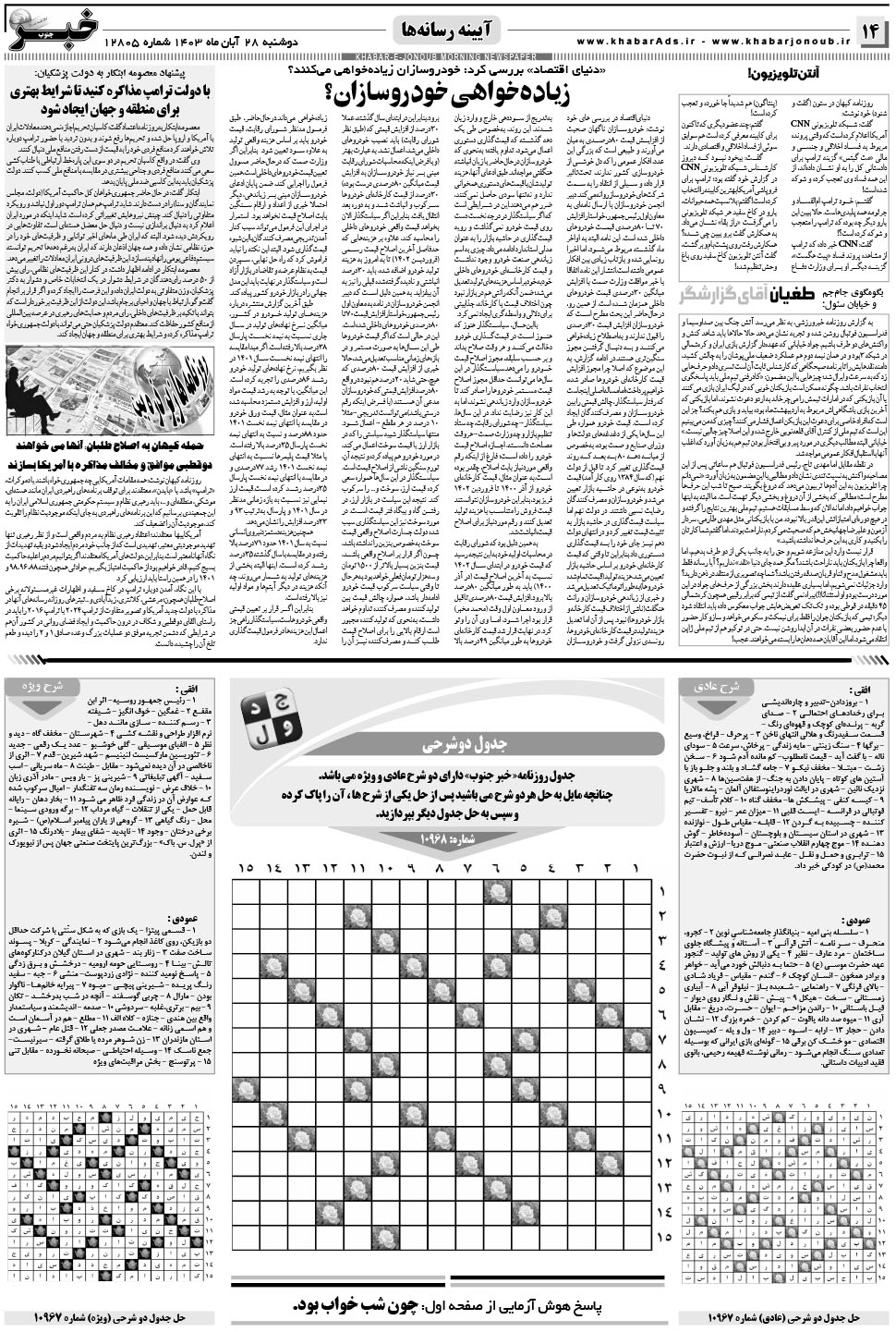 مشاهده صفحه ۱۴ روزنامه خبرجنوب تاریخ ۲۸  سال ۱۴۰۳
