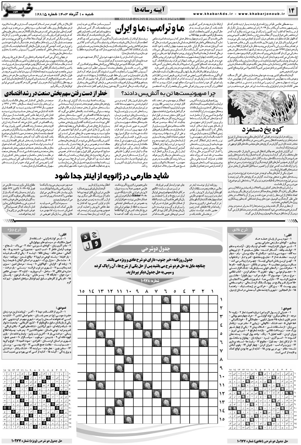 مشاهده صفحه ۱۴ روزنامه خبرجنوب تاریخ ۱۰  سال ۱۴۰۳